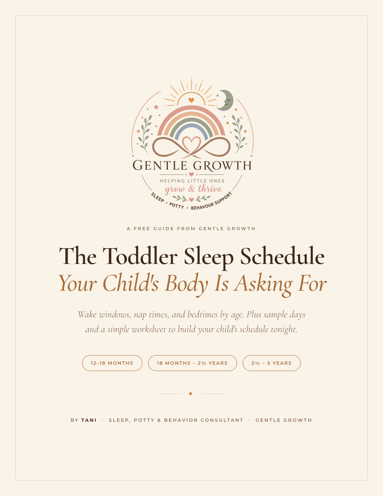 Cover of The Toddler Sleep Schedule, a free guide from Gentle Growth for ages 12 months to 5 years